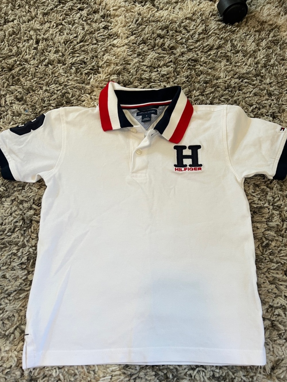 Tommy Hilfiger White Polo with Red & Navy Trim - Boys